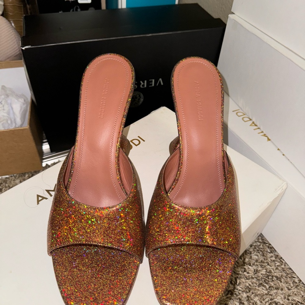 Amina Muaddi Gold Glitter Women's Shoes size 41